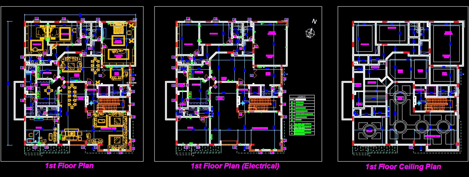 Luxury Bungalow with Home Office Autocad Plan - Architectural Detail